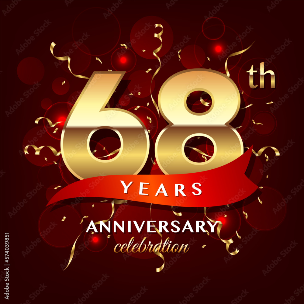 68th As 68th Anniversary logo design with golden number and red ribbon for ...