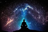 Fototapeta Kosmos - Silhouette of man against the universe's cosmic background. Meditation and spiritual life. Generative AI.