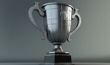  A Silver Trophy With A Black Base On A Gray Surface With A Gray Wall In The Background And A Black Base On The Floor In The Foreground.  Generative Ai