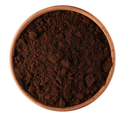 Wall Mural - Instant coffee pile powder for espresso in clay pot isolated on white, top view