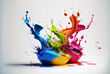 Splash of colors paint in the air on white background, multicolors paint splashing explosion in the air, liquid explosion 3d illustration, generative AI