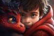 © MD Media - Young cute boy child with his cute red pet dragon