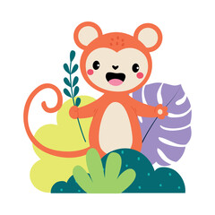 Sticker - Cute rainforest in bushes. Adorable African baby animal on nature cartoon vector illustration