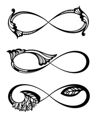 infinity vector and forever line silhouette sign symbol isolated on white background.