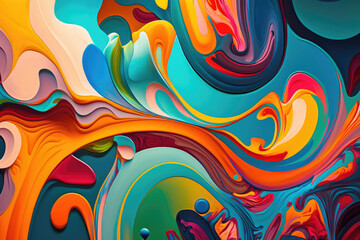 Poster - Colorful Abstract Background, A vibrant and dynamic mixture of bright hues and flowing lines come together in a fluid and rhythmic composition.  