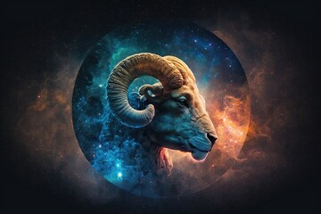 Wall Mural - an aries zodiac sign is featured against a space nebula background in an astronomical setting, gener