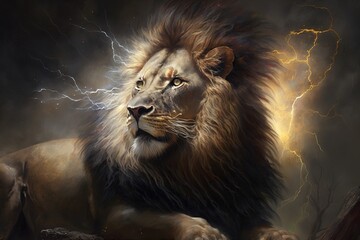 Wall Mural - transcendent power from an eon ago: a spectacular vintage lion creation generative ai