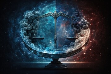 Wall Mural - a libra zodiac sign is depicted against a space nebula background, generative ai