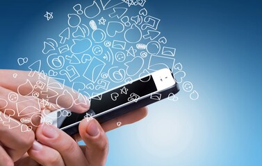 Canvas Print - A person use phone with connecting computing technology