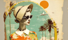 Fashion Woman Wearing Retro 50s Clothing. Summer Travel Vacation Concept. Generative AI