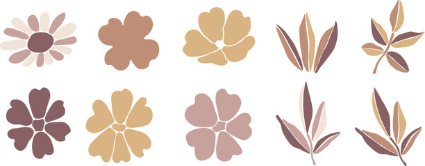 Wall Mural - Floral collection with leaves, flower bouquets. Vector flowers. Icons isolated on white background.