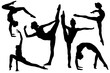 © New Africa - Silhouettes of professional gymnasts exercising on white background, collage design