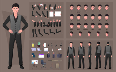 character creation kit or diy set with business man in formal clothing, face gestures, lip sync, off