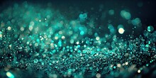 Teal Glitter Bokeh Background. Unfocused Shimmer Turquoise Green Sparkle. Crystal Droplets Wallpaper. Sequins.