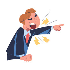 Wall Mural - Angry boss. Furious businessman shouting and pointing with his finger cartoon vector illustration