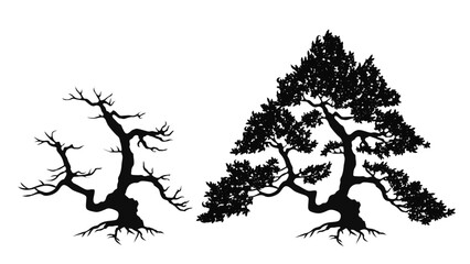  silhouette vectors trees isolated with and without leaves black and white illustration