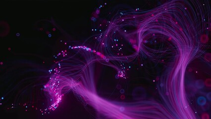 Wall Mural - futuristic stream of neon rays. optical fibers with data signals. particle trails background. commun
