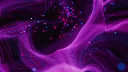 Wall Mural - futuristic stream of neon rays. optical fibers with data signals. particle trails background. commun