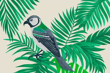 Wall Mural - Paradise bird, tropical exotic jungle plants leaves flowers abstract pastel color. Generative AI