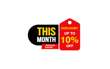 10 Percent THIS MONTH offer, clearance, promotion banner layout with sticker style. 
