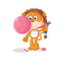 Lion Chewing Gum Vector. Cartoon Character