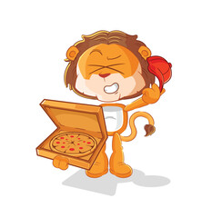 Poster - lion pizza delivery boy vector. cartoon character