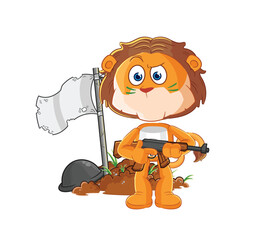 Wall Mural - lion army character. cartoon mascot vector