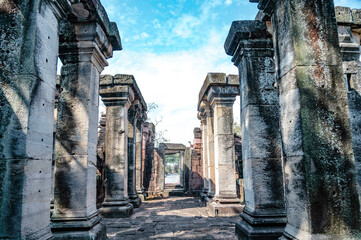 Wall Mural - Archway and wall line in Prasat Hin Phimai Ancient Khmer castle Located in the historical park, Phimai District, Nakhon Ratchasima Province, Thailand.