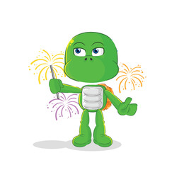 Canvas Print - turtle with fireworks mascot. cartoon vector