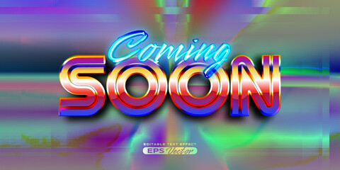 Wall Mural - Retro text effect coming soon futuristic editable 80s classic style with experimental background, ideal for poster, flyer, social media post with give them the rad 1980s touch