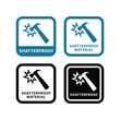 © Nickpd - Shatterproof with hammer logo vector set. Suitable for product label