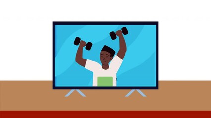 Wall Mural - afro athletic man lifting dumbbells character