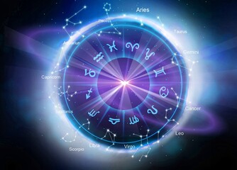 Poster - Zodiac sign icon on space background. Astrology.