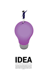 Poster - Silhouette of businesswoman standing and point on light bulb . Business Concept of creative idea and solution.