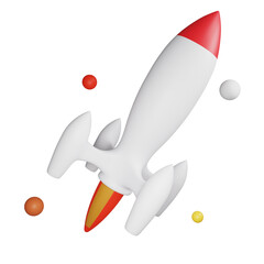 3D render startup icon isolated on transparent background, 3D rocket was launched to the moon. business icon 2