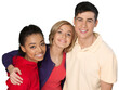 © BillionPhotos.com - Young friends standing embracing isolated on white