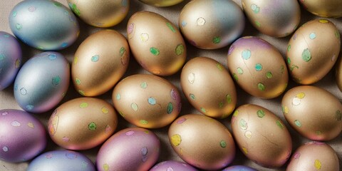 Wall Mural - Happy easter! A bunch of beautiful noble colorful eggs / Texture / Easter Eggs / Ostern / Eastern - Decoration concept for greetings and presents on Easter Day celebrate time / Copy Space / Space for 