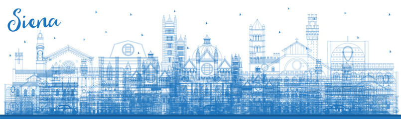 Wall Mural - Outline Siena Tuscany Italy City Skyline with Blue Buildings. Vector Illustration. Siena Cityscape with Landmarks.