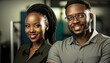 © Get Stock - Empowering Confidence and Relationship in the Workplace: Celebrating National Couple's Day with Diversity Inclusivity in the Industry with African American Software developer Couple (generative AI