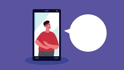 Wall Mural - young man laughing in smartphone