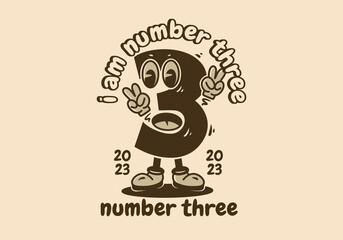 Wall Mural - Standing number three mascot character