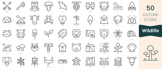 Wall Mural - Set of wildlife icons. Thin linear style icons Pack. Vector Illustration