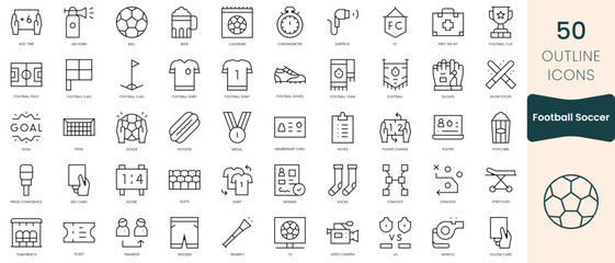 set of football soccer icons. thin linear style icons pack. vector illustration