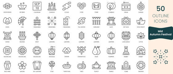 Wall Mural - Set of mid autumn festival icons. Thin linear style icons Pack. Vector Illustration