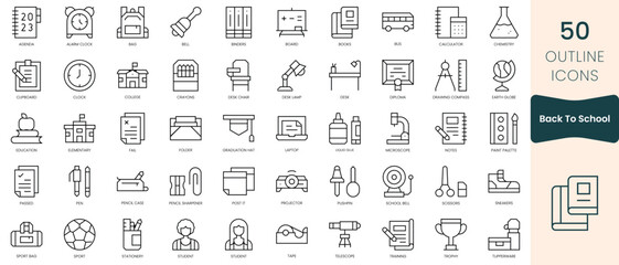 Wall Mural - Set of back to school icons. Thin linear style icons Pack. Vector Illustration