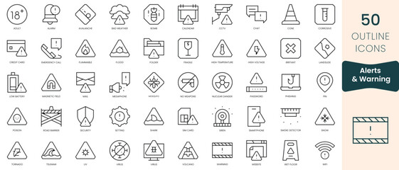 Set of alerts and warning icons. Thin linear style icons Pack. Vector Illustration