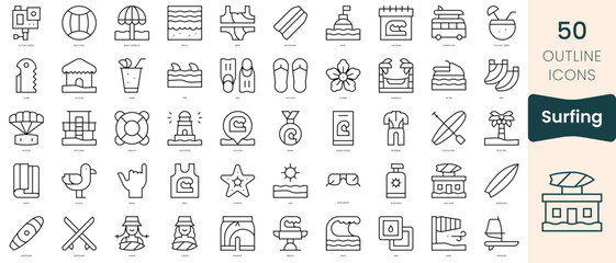 Wall Mural - Set of surfing icons. Thin linear style icons Pack. Vector Illustration