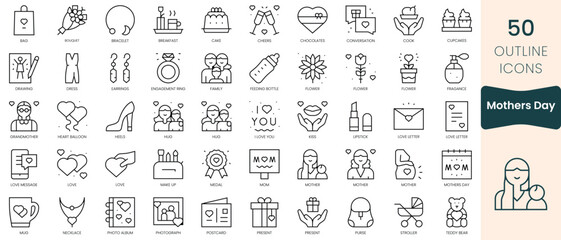 Set of mothers day icons. Thin linear style icons Pack. Vector Illustration