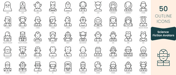 set of science fiction avatars icons. thin linear style icons pack. vector illustration