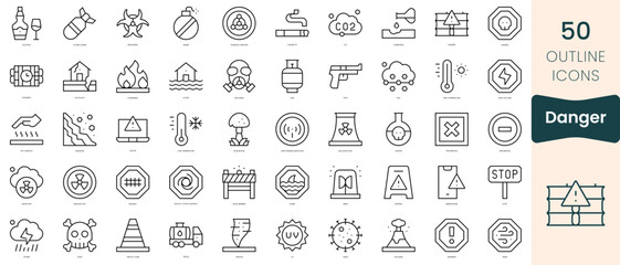 Set of danger icons. Thin linear style icons Pack. Vector Illustration
